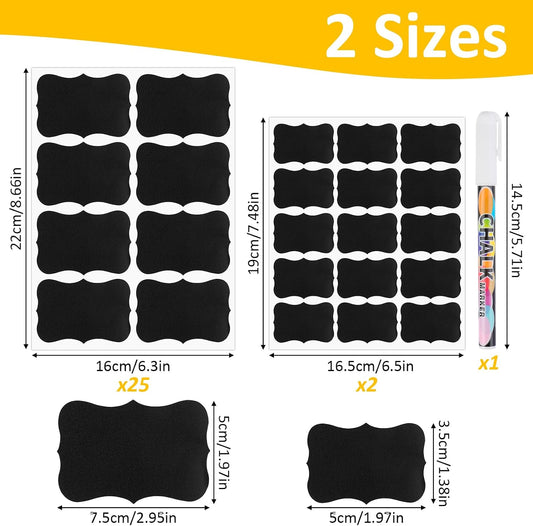 230 Pcs Labels for Jars, 2 Size Waterproof Chalkboard Labels for Food Containers, Storage Bins, Mason Jars, Reusable Blackboard Stickers with 1 Erasable Chalk Marker (Irregular Shape)