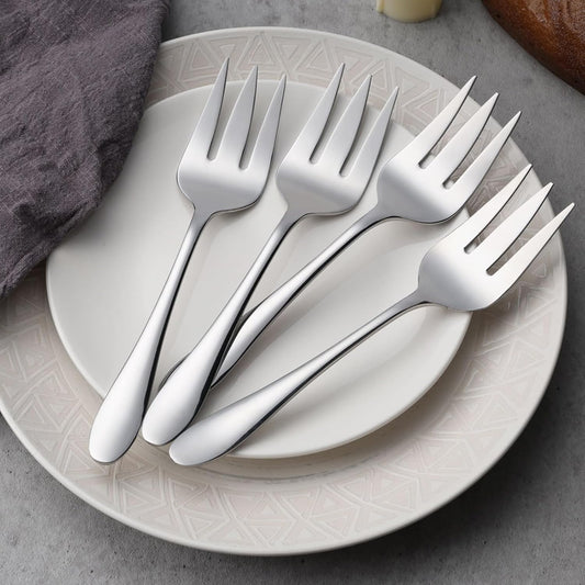 Stainless Steel Serving Forks, E-far 4-Piece Metal Hostess Serving Utensils Set for Meat Catering Buffet Party Kitchen Restaurant, Non-toxic & Dishwasher Safe
