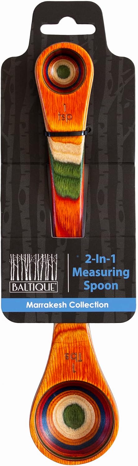 Totally Bamboo Baltique Marrakesh Collection 2 in 1 Wooden Measuring Spoon with Tablespoon and Teaspoon Measurements