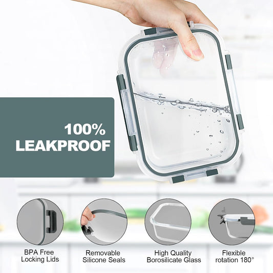 VERONES 10 Pack Glass Containers Set & 22OZ 10 Pack Glass Meal Prep Containers,Stackable Food Storage Containers Set with Lids,BPA-Free, for Microwave, Oven, Freezer & Dishwasher Friendly