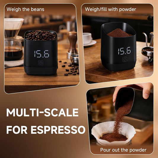 Mini Digital Coffee Bean Scale Cup, 0.1g Espresso Weight Scale and Coffee Bean Measuring Cup, USB-C Rechargeable Dosing Cup with LED Display, Tare Function for Pour Over, Espresso, French Press