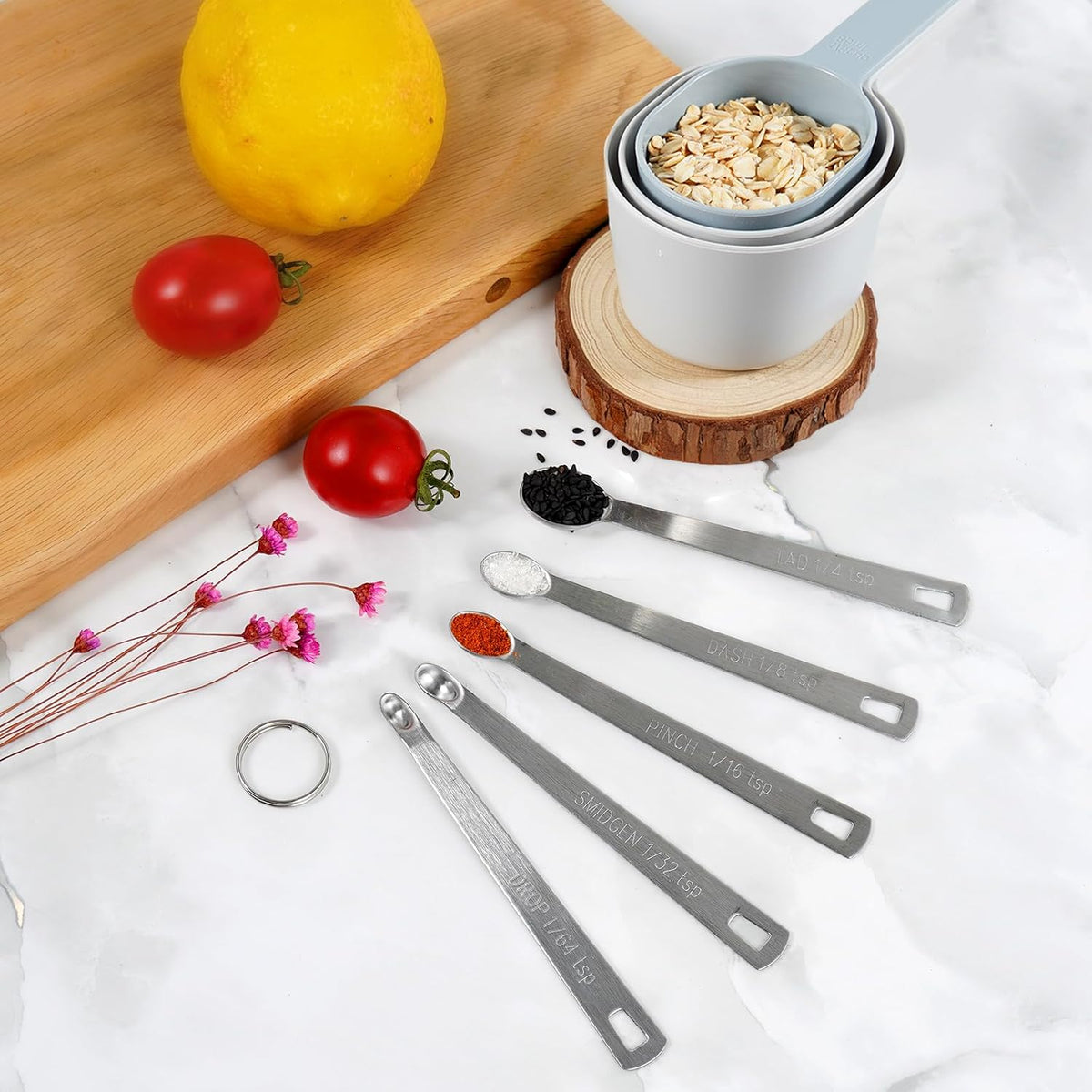 Stackable Measuring Cups & Spoons Set with Lids, Blue