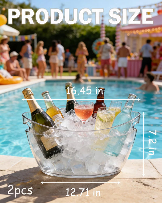 2-Pack Clear Acrylic Ice Buckets for Parties (5.5L Each) – Plastic Beverage Tubs with Scoops – Wine Bucket Chiller for Parties, Drink Buckets for Outdoor Events, Mimosa Bar, BBQ
