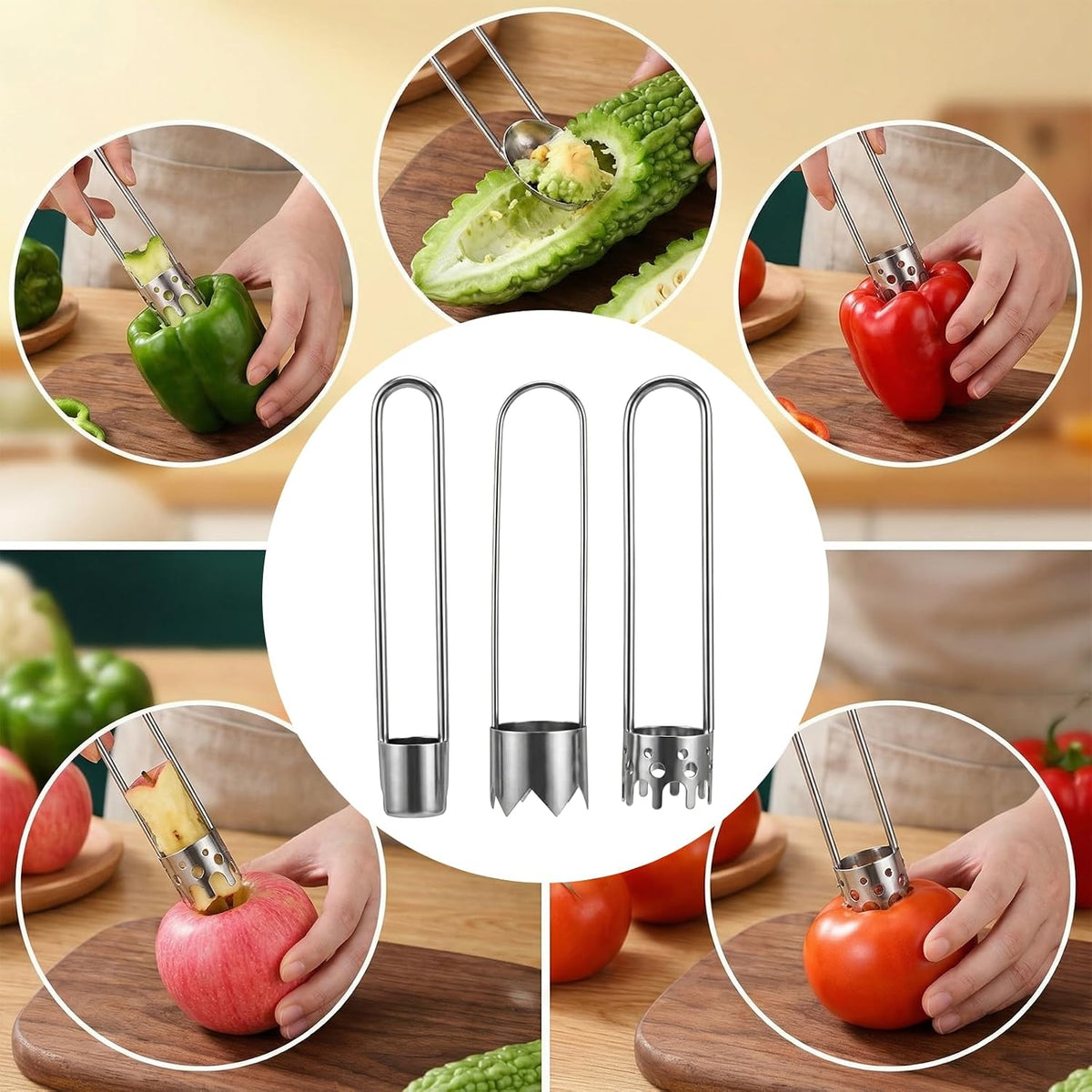 3 PCS Red Bell Pepper Seed Corer Fruit and Vegetable Corer Tool