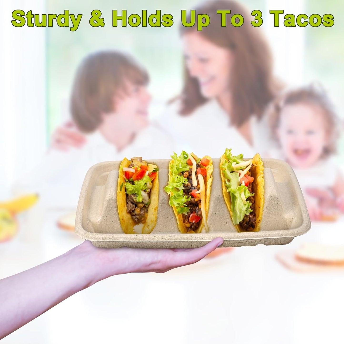 100 Pack Disposable Taco Holders, Disposable Taco Plates with Dividers, Compostable Paper Taco Holder Plates Trays, Taco Bar Serving Set for a Party, Taco Night, Taco Tuesday Decorations
