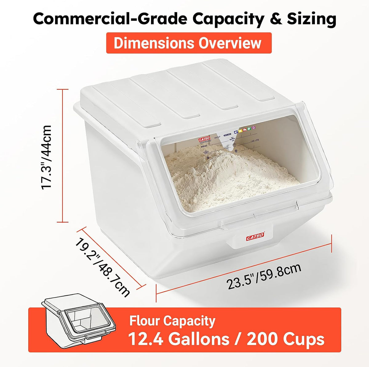 2.6 Gallon / 42 Cup Commercial Shelf Ingredient Bin with Scoop, Stackable Food Storage Container with Clear Flip Lid, Built-in FIFO Label and One-Hand Access for Flour Sugar Rice