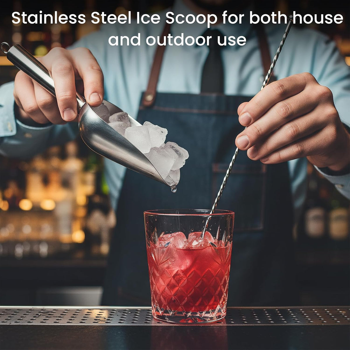 Wapodeai 6oz Stainless Steel Ice Scoop for Freezer with Magnetic Hook