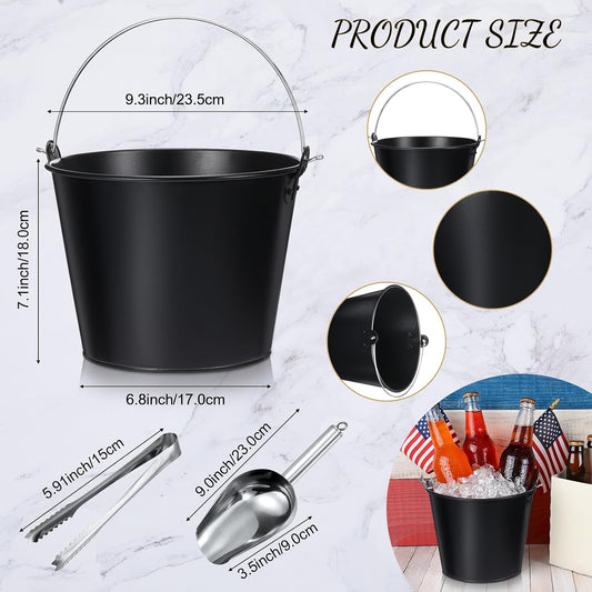 Zopeal 12 Pcs Galvanized Beer Bucket Set, Includes 8 Metal Ice Buckets 5qt with 2 Scoops & 2 Tongs, Round Slive Pails Bulk for Weddings Birthday Beach Pool Party Supplies Summer Table Centerpieces