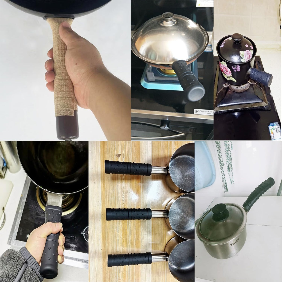 2-Pack Silicone Wok Pan Handle Cover Sleeve, Heat Resistant Grip for 30mm ID Handles - Compatible with Chinese Iron Woks, Cast Iron Skillets, Stir Fry Pans & Carbon Steel Pots