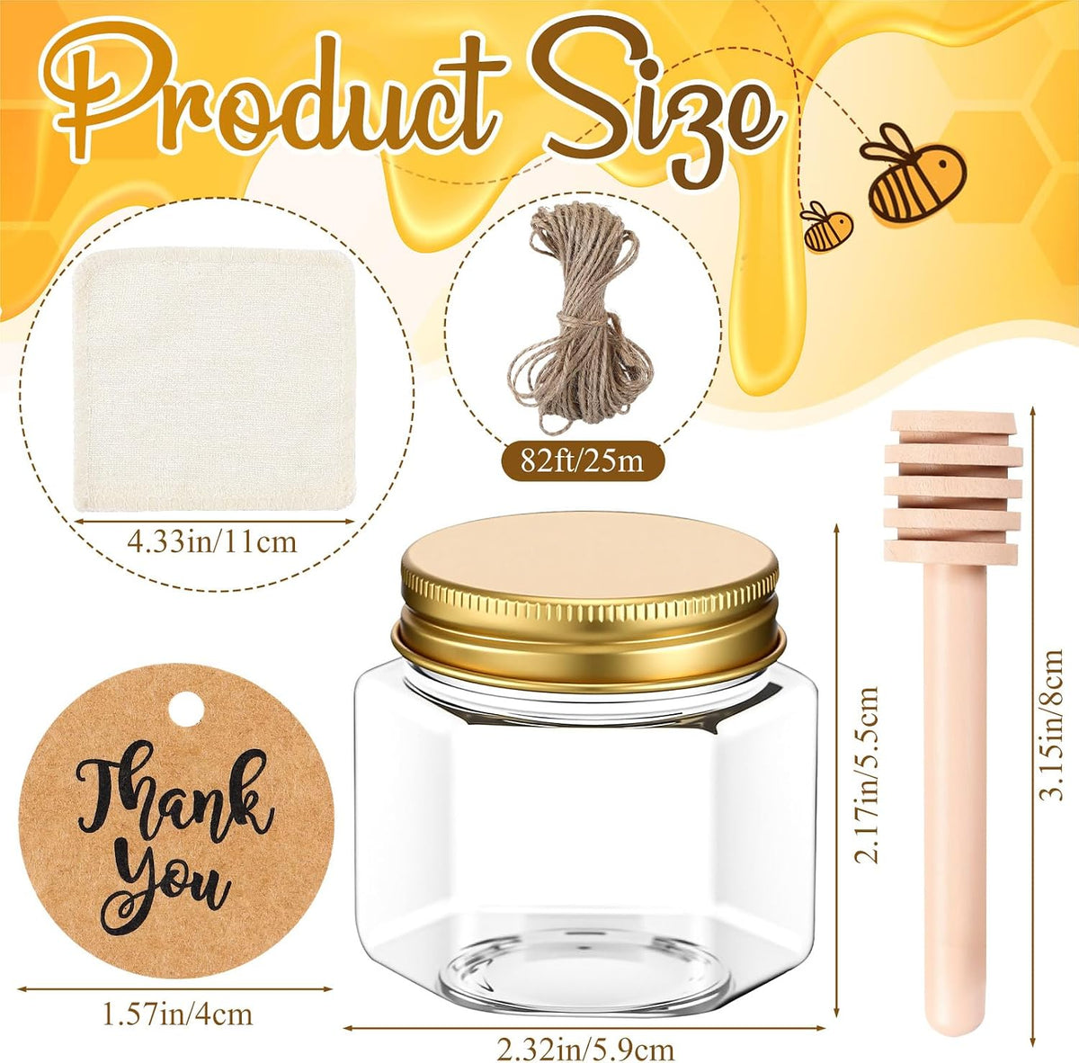 Funnymoom 2.5 oz Mini Honey Jars with Wooden Dippers, Classic
