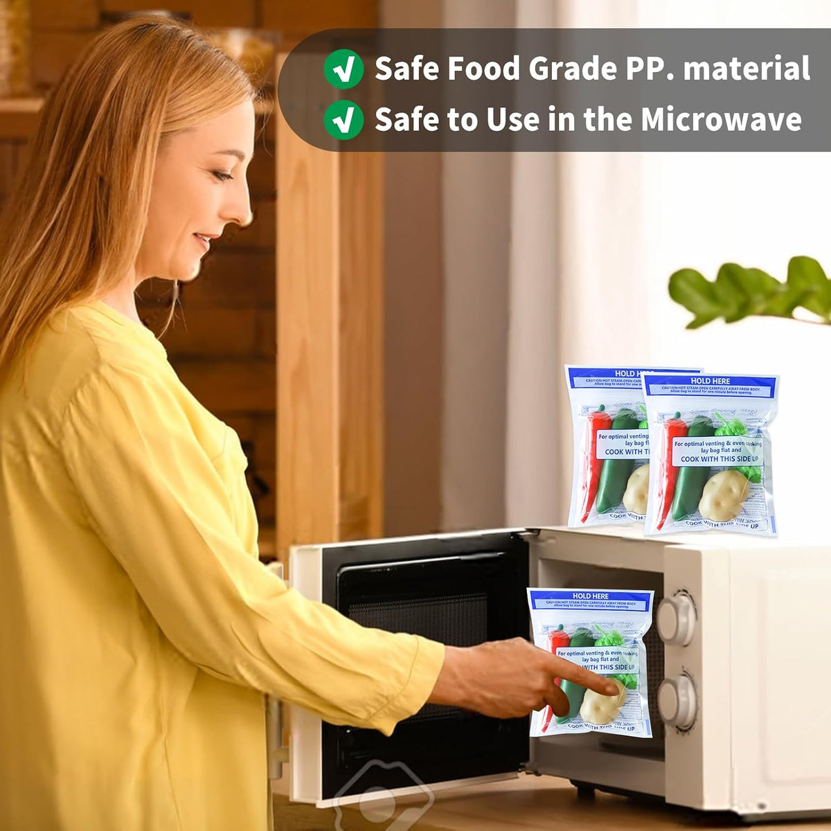 Microwave Steamer Bags 7.9 X 8.6 Inch Zipper Steam Cooking Bags Reusable Microwave Cooking Bag for Vegetables Potatoes and Meat (100)