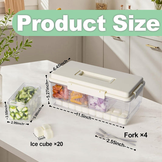 TERGOO Ice Chilled Condiment Caddy with 20 Reusable Ice Cubes, Thickened Condiment Server Tray with Lid for 4 Removable Trays, Portable Snackle Box Container for Bar, Fruit, Salad, Taco, Party Garnish