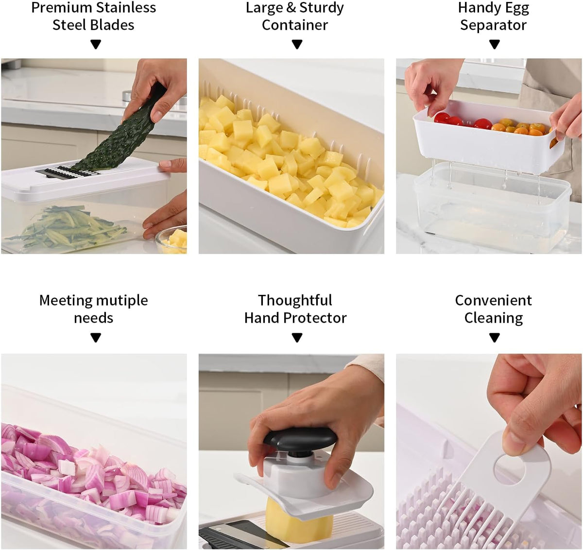 11-in-1 Vegetable Chopper 420 Food-Grade Stainless Steel Blades, 7.2 Cup Container with Colander, BPA & PFAS Free, Dishwasher Safe