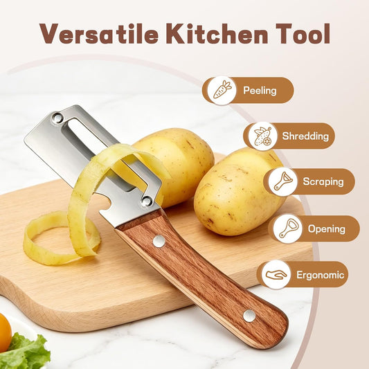 2026 New Utilira 2 PcsMultifunctional Vegetable Julienne Peeler, Kitchen Multi-Function Stainless Steel Thickened Fruit Peeler Knife, With Built-In Bottle Opener For Peeling Fruits, Vegetables