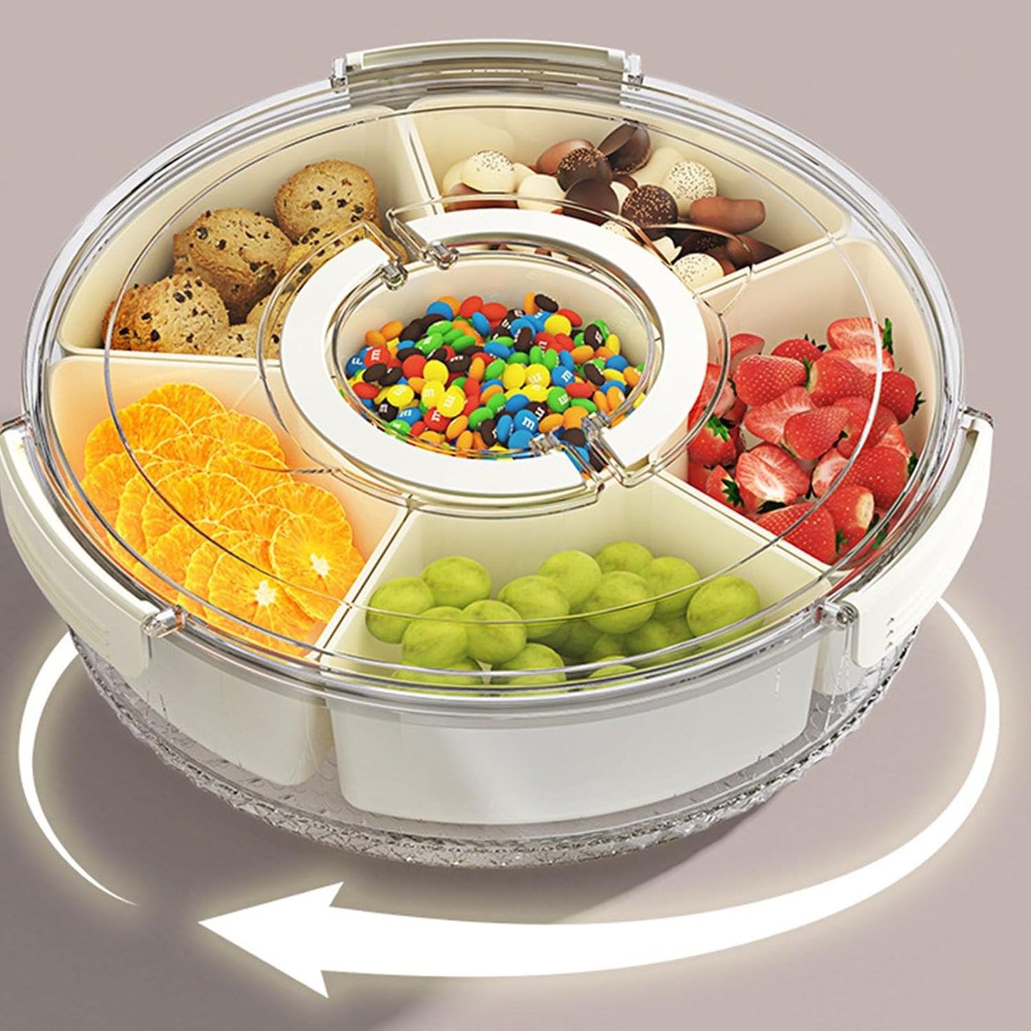 Divided Serving Tray with Lid & Handle, Plastic Portable Food Storage Container Snack Platters Divided Serving Platter with 6 Compartments for Fruit Snack Candy, Nut