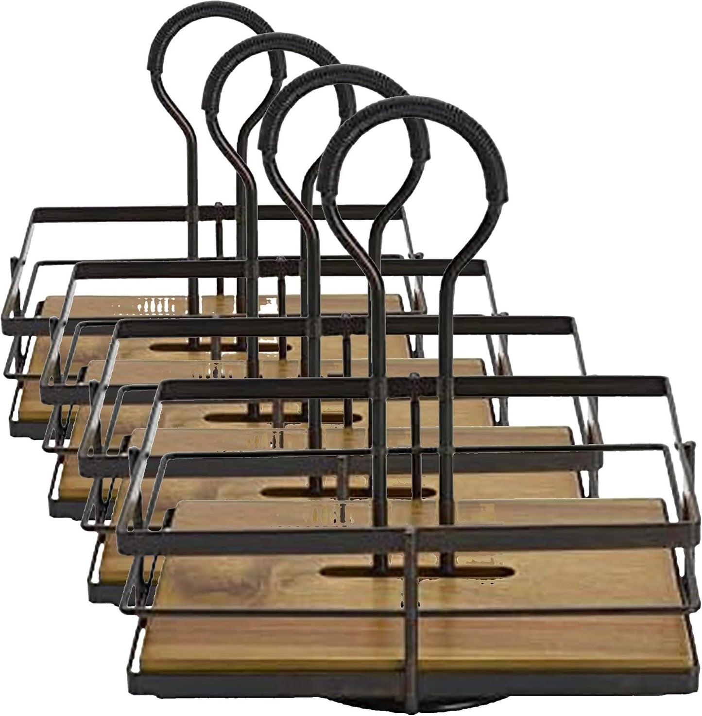 Mikasa Gourmet Basics Hanover Condiment Caddy with Rotating Caddy Organizer Design, Acacia Wood Insert - Durable, BPA-Free, Heavy-Gauge Carbon Structured Steel for Condiment Storage