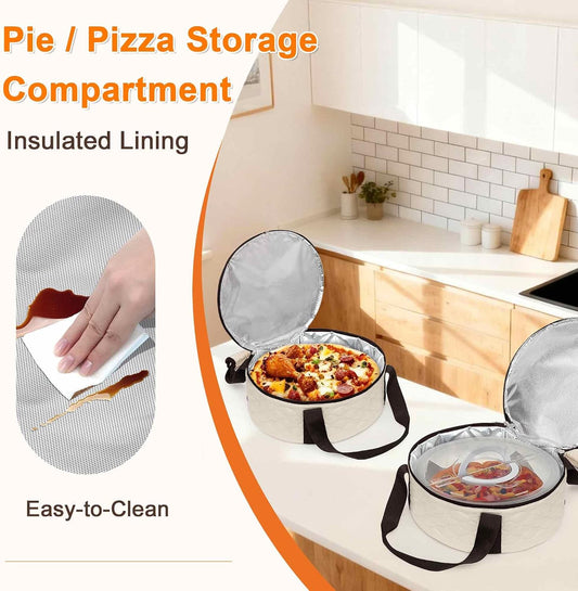 Trunab Round Insulated Casserole Carrier, Pie Carriers for Transport, Casserole Carriers for Hot or Cold Food, Round Lunch Box for Picnics, Camping, Party, with Extra Pocket for Cutlery