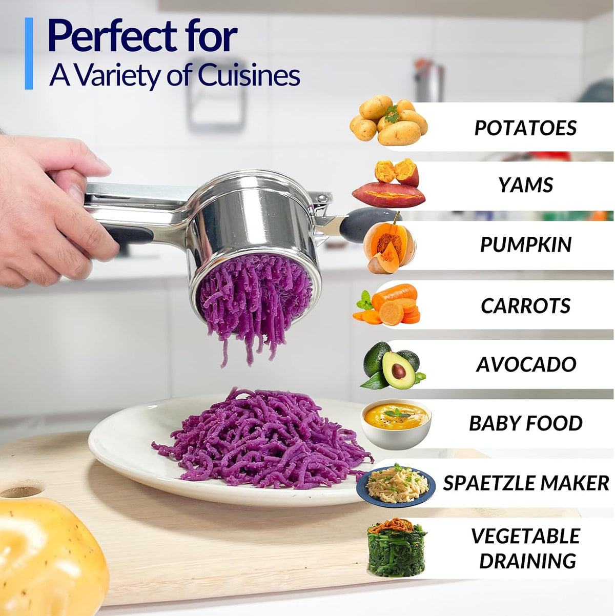SPEENSUN 15oz Stainless Steel Potato Ricer, 2 Interchangeable Cups