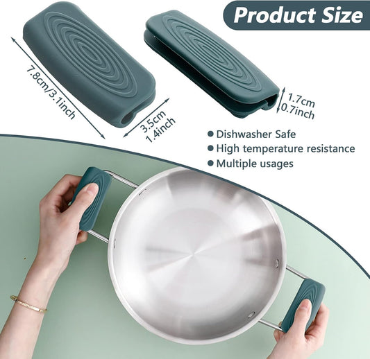 2Pcs Silicone Pot Handle Covers with Buttons, Heat Resistant Cast Iron Pot Assist Handle Covers, Non Slip Silicone Pot Holders, Reusable Hot Pot Grip Handle Sleeves (Gray)