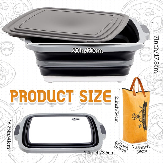 Funnymoom 2pcs Barbecue Prep Set Include Collapsible BBQ Prep Tub with Lid and Cutting Board(4.22 Gal/16l) BBQ Blanket for Resting Meat(21inch) Smoker Blanket Insulated(Black,Classic Style)