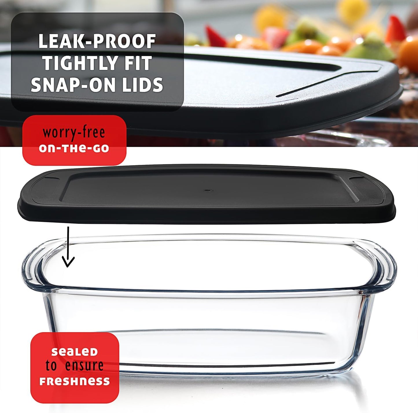 EATEX 8-Piece Deep Glass Casserole Dishes for Oven with Plastic Lids, Glass Baking Dishes for Oven, Rectangular Bakeware for Lasagna, Cooking, Leftovers, Kitchen, Freezer to Oven Dishwasher Safe