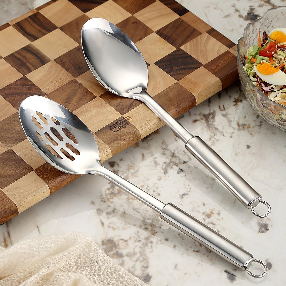 Cooking Spoons Set, ReaNea Stainless Steel Kitchen Solid Slotted Spoon, Cooking Utensils Set, Mixing, Serving, Stiring Large Spoons, Gifts for Home, Restaurant