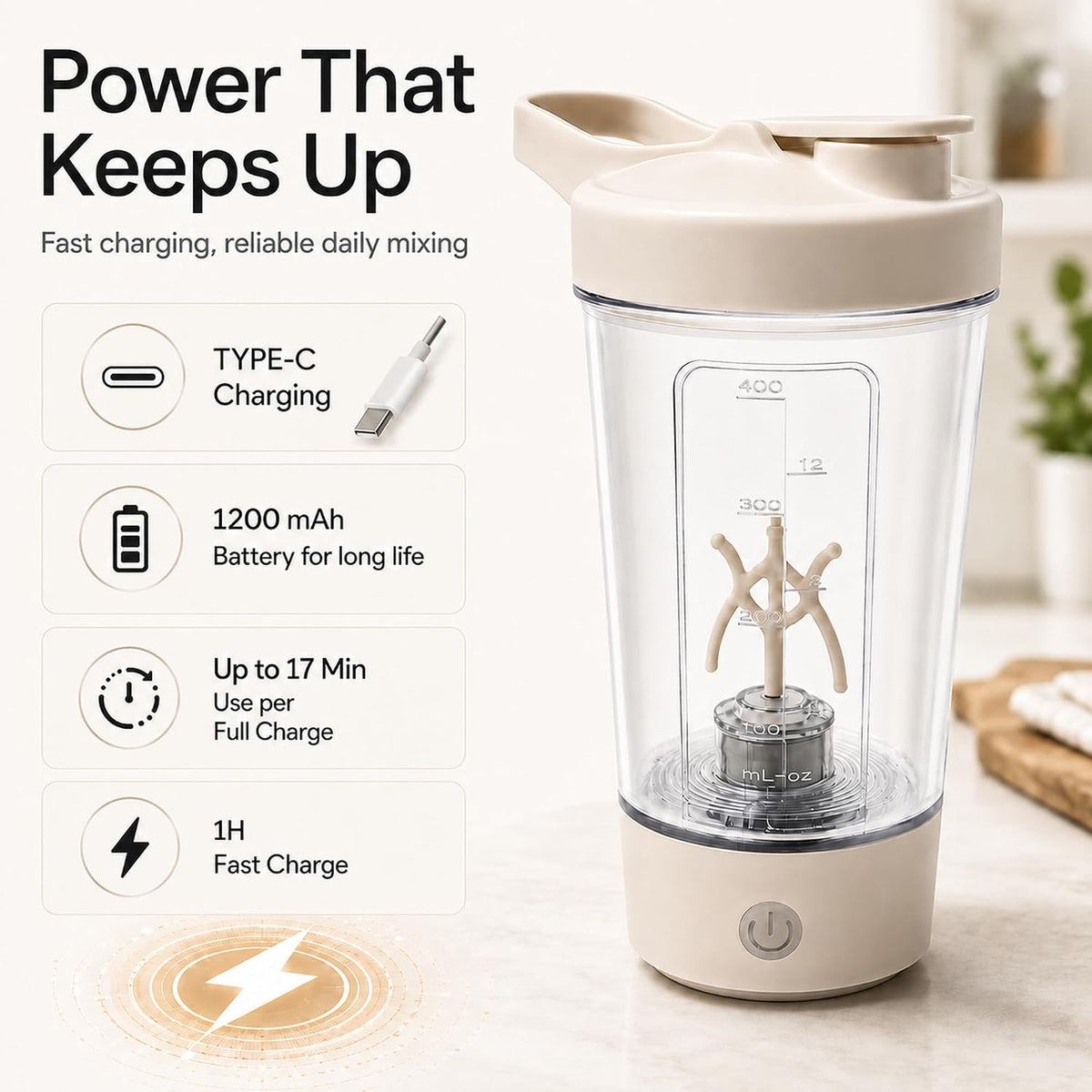 Electric Salad Dressing Shaker Automatic Mixer Cup 400ml 14OZ