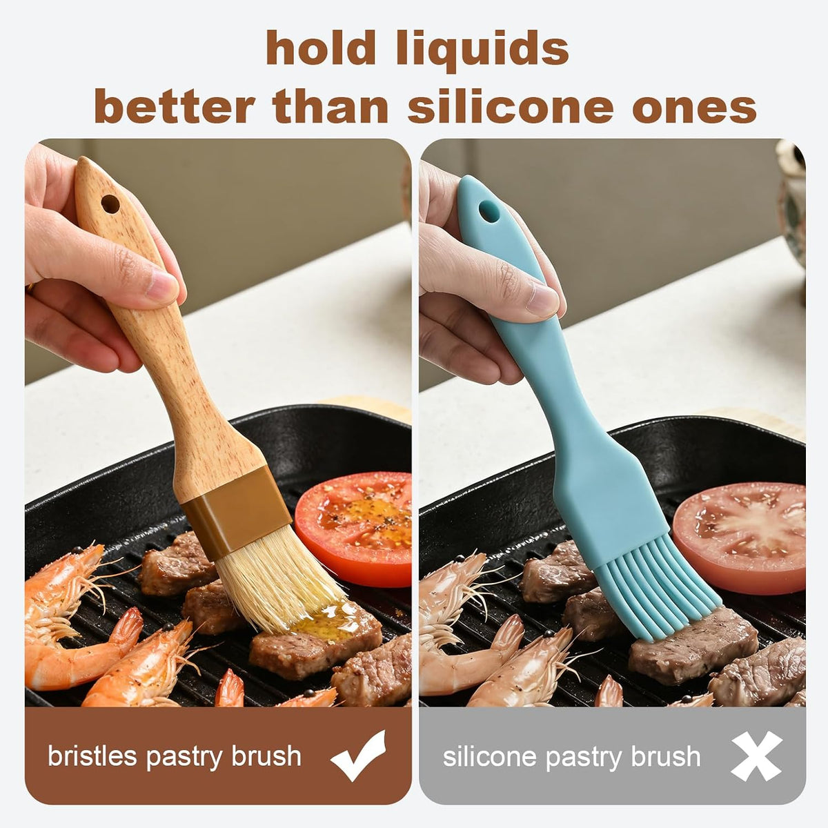 Pastry Brush, Natural Bristle Basting Brush for Cooking and Baking, Premium BBQ Brushes for Butter, Oil, Egg, Sauce, Turkey, Marinade and Kitchen Food by SFIUYLB