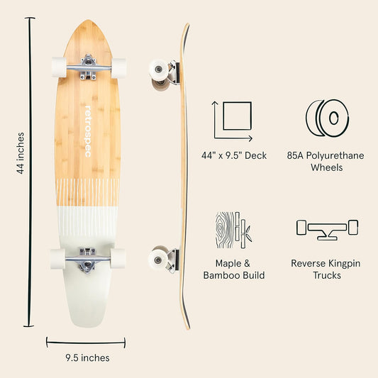 Retrospec Zed Pintail & Cruiser Longboard Adult Skateboard - 44in Bamboo & Canadian Maple Deck with ABEC-7 Bearings, 70mm PU Wheels for Commuting & Carving