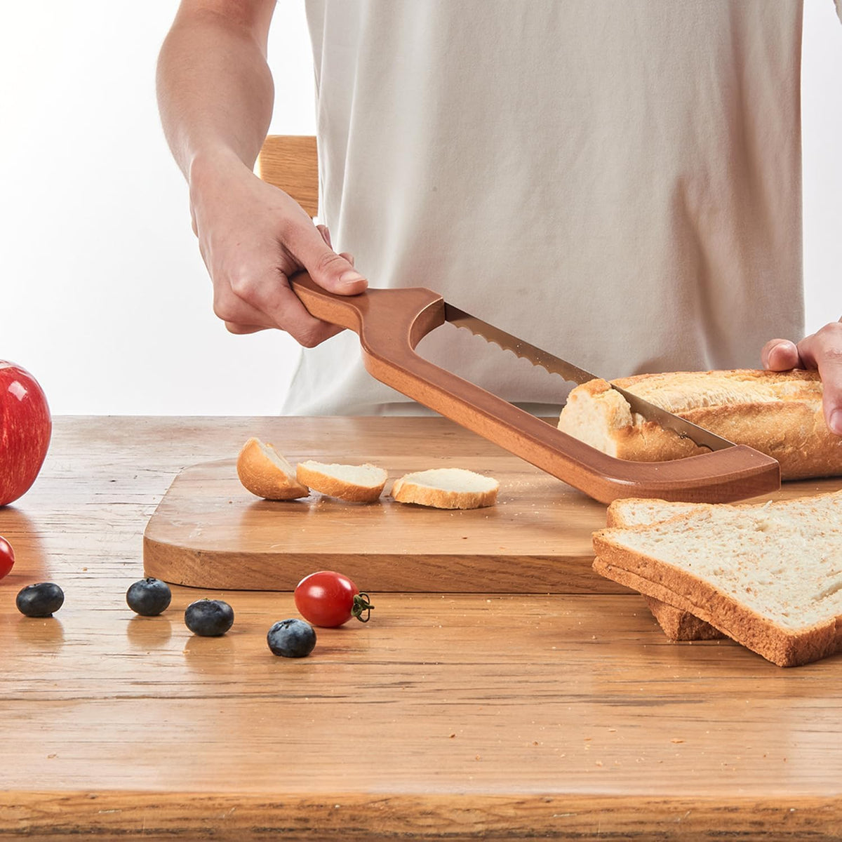 Adjustable Bread Slicer for Perfect Slices - Bread Knife for Homemade Bread with Thickness Guide - Premium Sharp Stainless Serrated Blade for Sourdough Baguettes Bagels Loaves