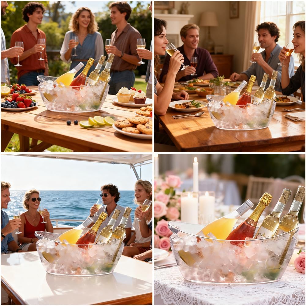 Ice Buckets for Parties, 2 Pcs Clear Acrylic Ice Bucket Bowls, 5.5L Champagne Wine Bucket with Scoops & Wine Bottle Opener, Mimosa Bar Supplies Beverage Tub for Beer Sparkling Wine Cocktails
