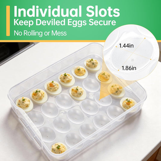 2 Pack Deviled Egg Containers with Lid, Stackable Deviled Egg Holder with Slots for 48 Eggs, Portable Clear Plastic Eggs Carrier with Handle, Perfect for Fridge Storage, Parties, Picnics, and Travel