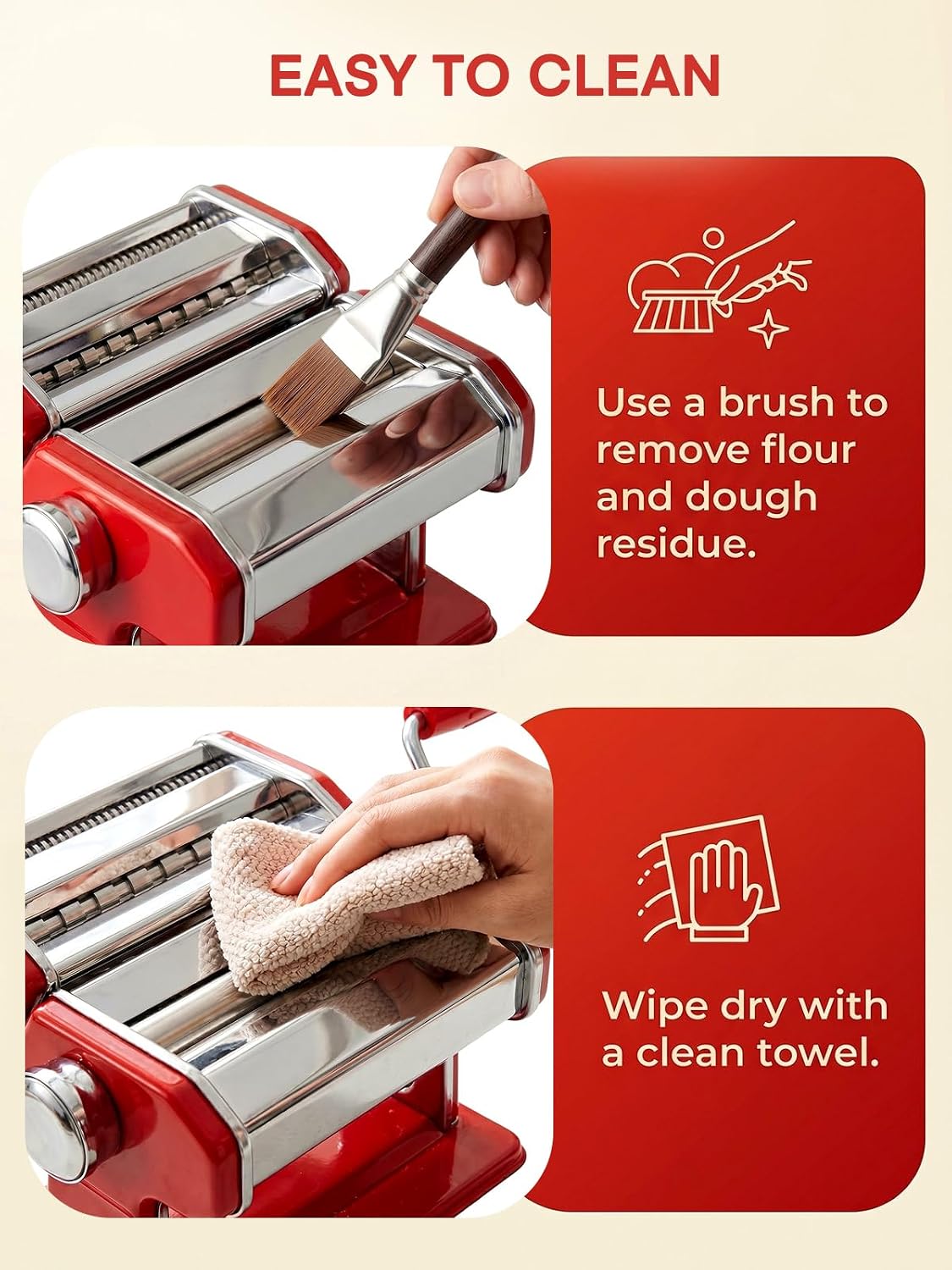 FOHERE Manual Pasta Maker, 7 Adjustable Thickness, 3-in-1