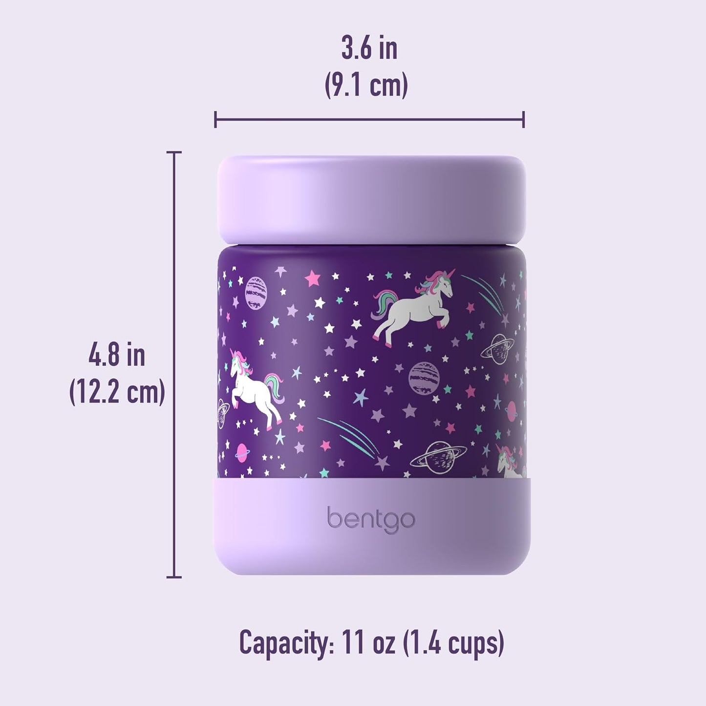 Bentgo Kids Stainless Steel Food Jar - 11oz Leak-Proof Double Insulated Hot or Cold Food Container with Removable Silicone Bumper, Dishwasher Safe, Easy Open Lid, Ages 3+ (Trucks)