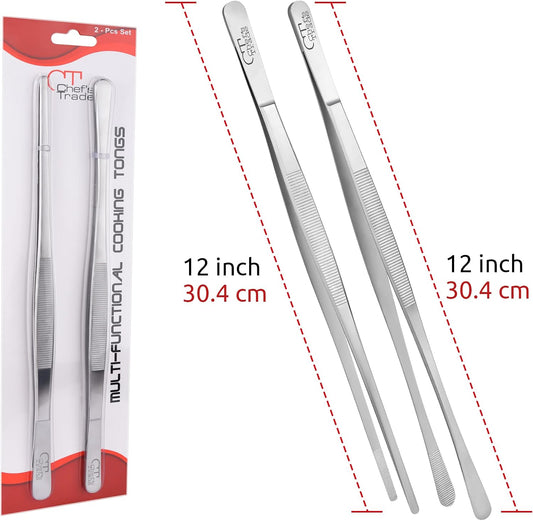 Chef's Trade Professional Kitchen & Cooking Tweezers/Tongs 12" Stainless Steel Multi-Use