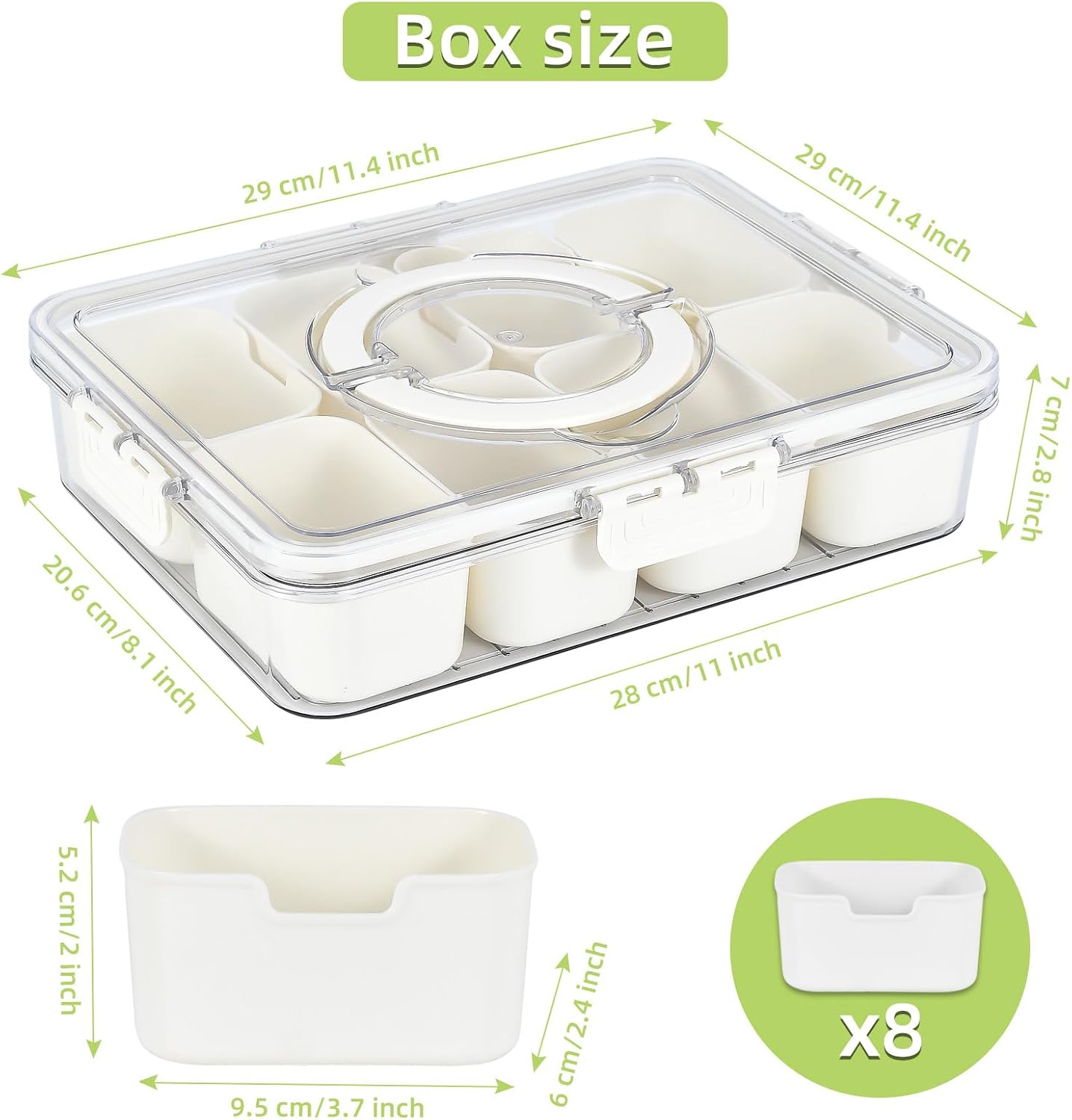 UPTRUST Divided Serving Tray with Lid and Handle - Snackle Box Charcuterie Container for Portable Snack Platters - Clear Organizer for Candy, Fruits, Nuts - Perfect for Party, Entertaining
