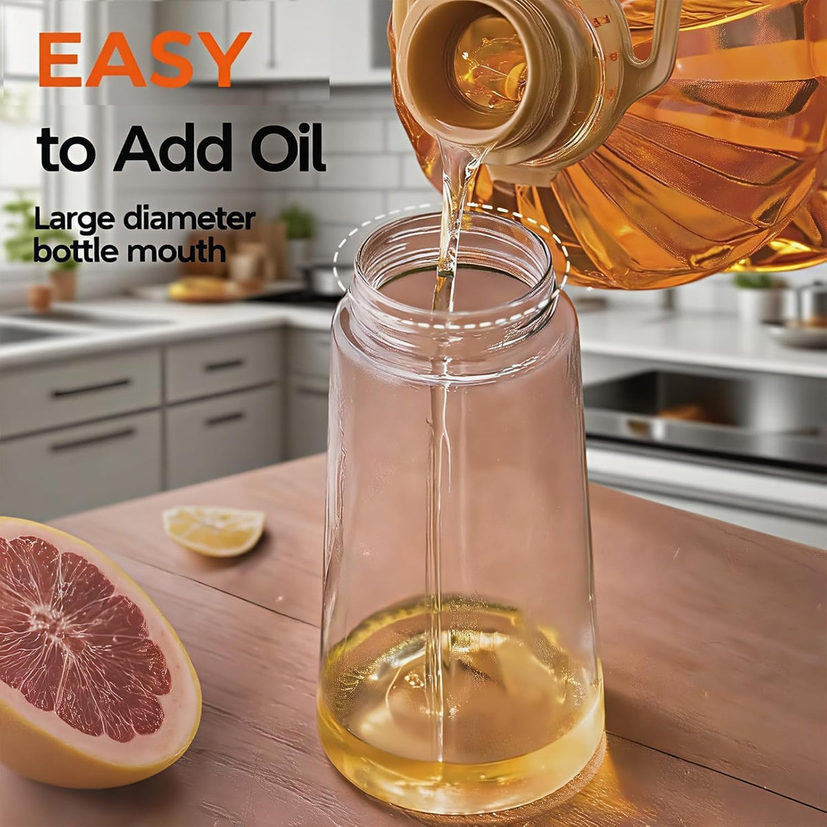 16oz/470ml Glass Olive Oil Sprayer for Cooking - 2 in 1 Olive Oil Dispenser for Kitchen Gadgets, Air Fryer, Salad, and BBQ (black)
