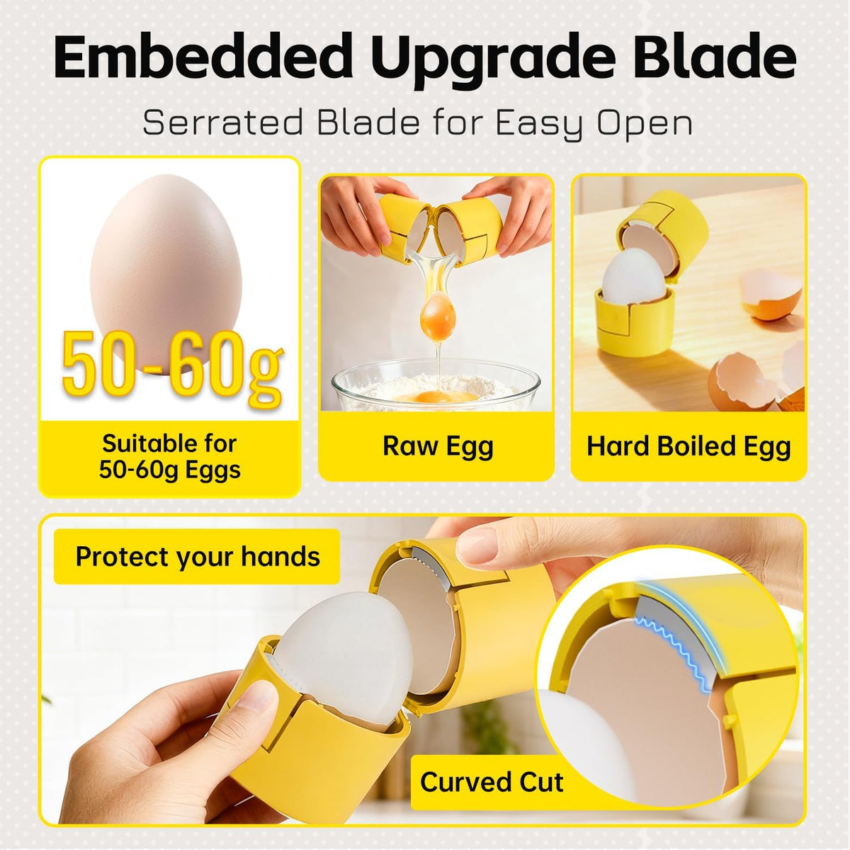 2 in 1 Hard Boiled Egg Shell Opener, Egg Peeler with Piercer, Cute Egg Separator for Raw Eggs, Egg Cracker for Home Kitchen Gadgets Tool