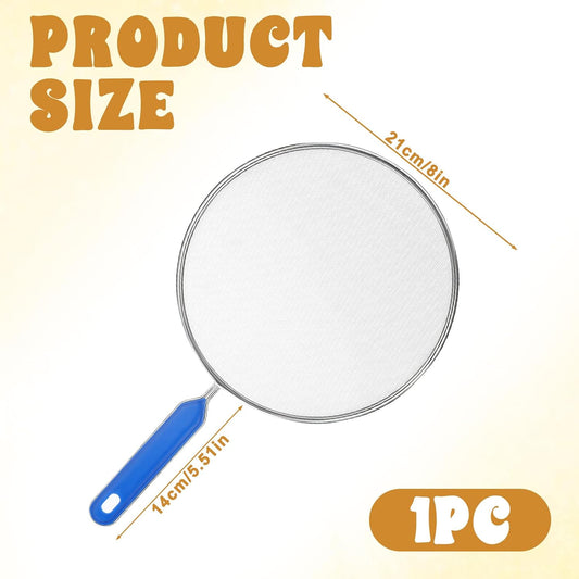 1PCS Splatter Screen for Frying Pan, 8Inch Stainless Steel Splatter Guard for Frying Pan Cooking Pots Food Strainer and Universal Cookware for Cooking, Kitchen Splash Guard No Oil Mess, No Burns(Blue)