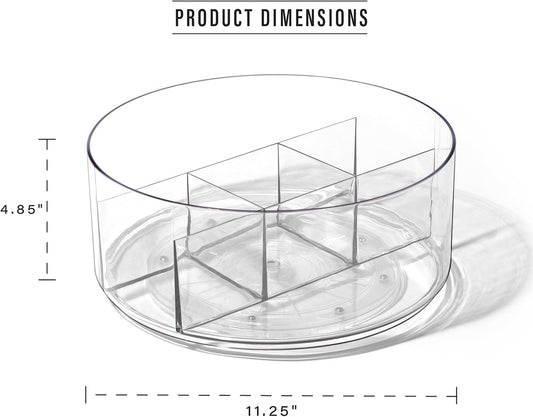 BINO Plastic Round Turntable Organizer with 5 Compartments - Clear | Spinning Divided Turntable Container | Rotating Organizer Storage for Bottle Condiments Fridge Kitchen Counter Pantry Bathroom