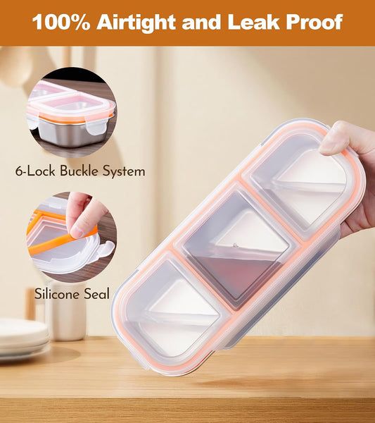 Ugotit Stainless Steel Snack Containers, Reusable Snack Containers with Lids, 3 Compartments Leakproof Snackle Box Organizer, Divided Food Storage Containers for Meal Prep, Travel (20oz, Black)