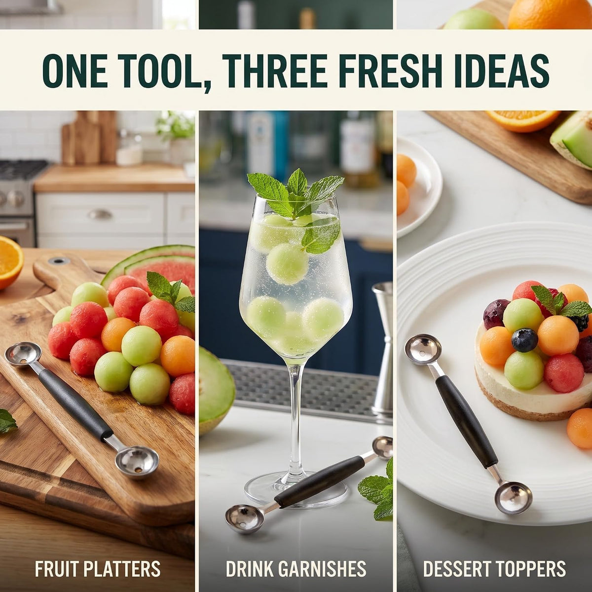 2Pcs Melon Baller Scoop, Stainless Steel Double Ended Headed Fruit Ice Cream Ball Spoon, DIY Fruit Platter Ball Tool Scooper for Watermelon/Ice Cream/Fruits/Sorbet/Meatball, Fruit and Vegetable Tools