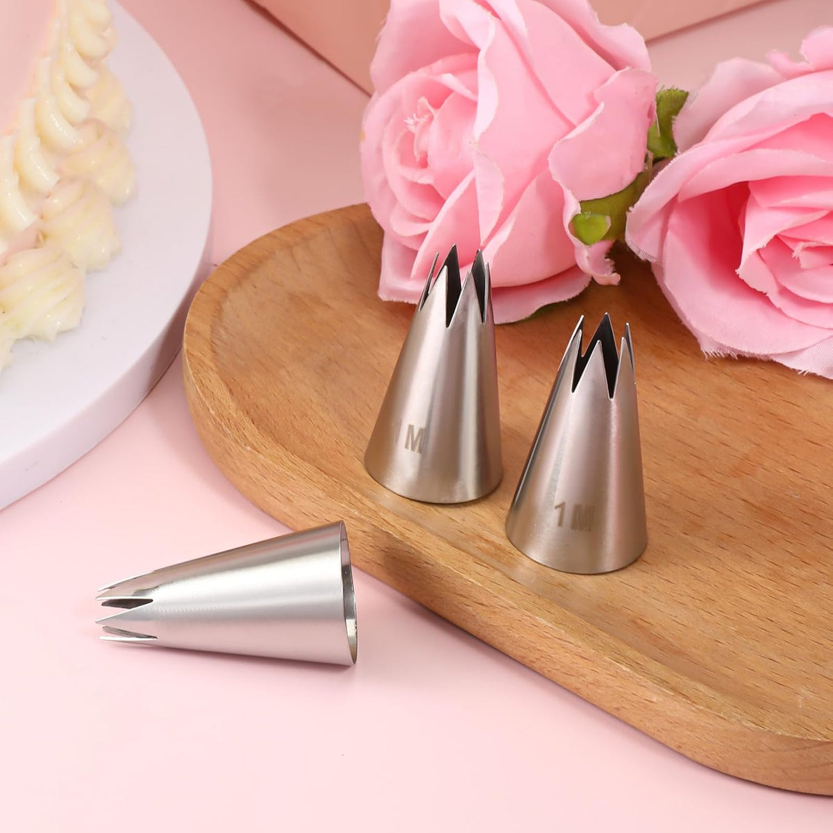 3 Pcs #12 Round Piping Tip for Macarons, Stainless Steel Round Frosting Piping Tips with 8mm Opening, Professional Cookie Decorating Pastry Tips Set for Frosting & Cake Decorating (Silver)