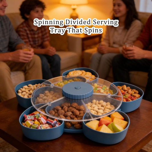 Spinning Divided Serving Tray that Spins, Swivel Spinning Rotating Snack Tray, Divided Spin and Snack Trays, Spin-to-Open Multi-Compartment Food Organizer Snack Box Spinner (1)