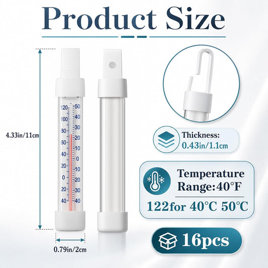 16 Pcs Fridge Thermometer, Refrigerator Thermometer Strip Hanging Standing