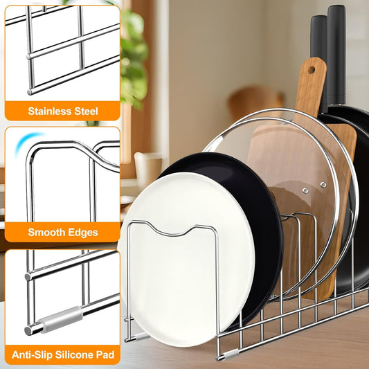 FLSEPAMB Pot Lid Organizer Pan Lid Organizer Kitchen Pot Lid Rack Suitable for Bakeware Dish Plate, Cutting Boards, Pots & Pans, Serving Trays, Reusable Holder