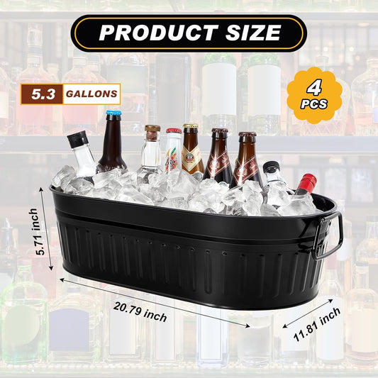 Lallisa 2 Pcs 5.3 gallons Galvanized Beverage Tub Galvanized Bucket Metal Ice and Drink Bucket with Handles Tub for Parties Farmhouse Home Pool Bar (White)