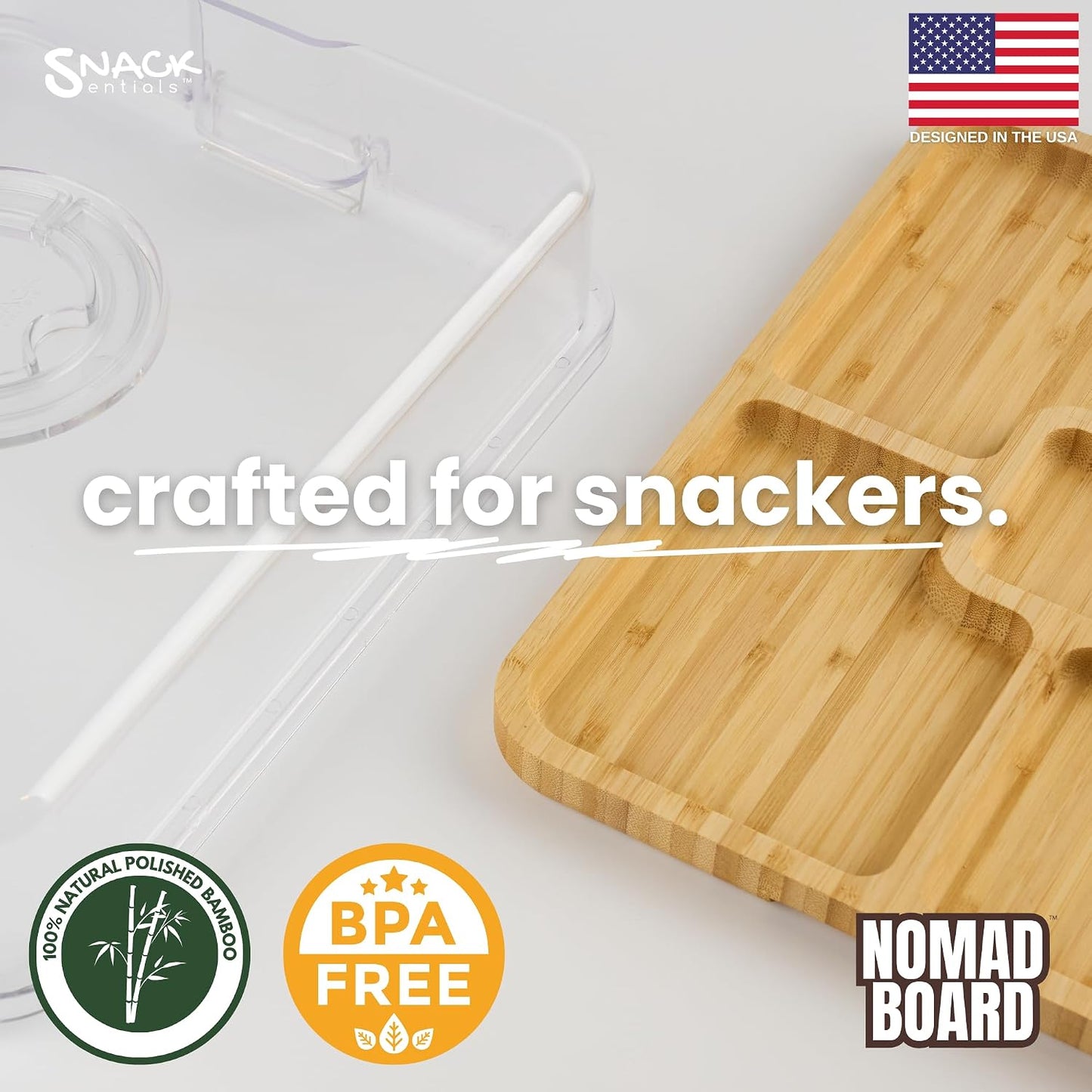Charcuterie Board with Lid and Handle – Bamboo Travel Snack Tray with 5 Sections and 2 Dip Bowls, 11x14 inches, Covered Portable Cheese Platter for Picnics, Parties, Gifts