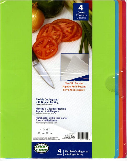 Cut N' Funnel Multi-Color Non-Skid Flexible Cutting Board Mat 4 Pack Made in the USA Color Coded, Flexible. Dishwasher Safe