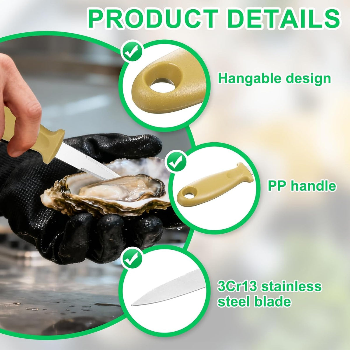 uxcell 12 Pcs Stainless Steel Oyster Shucking Knife, Oyster Shucking Shell Opener Knife Non-Slip for Shellfish Opening Seafood Restaurants Home Use, Green